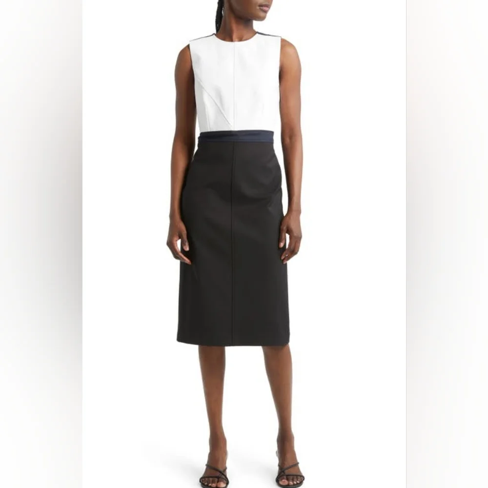 12. NWT JUDITH & CHARLES SASHA TWO TONE SLEEVELESS DRESS IN BLACK COMBO - Picture 4 of 10
